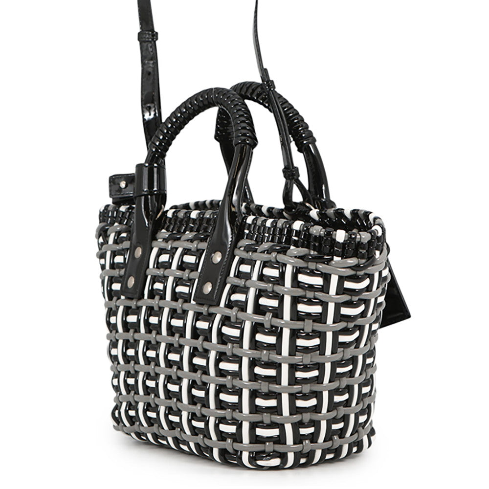 BALENCIAGA Bistro Basket Bag Black/Gray/White671342 Patent Leather Size XS