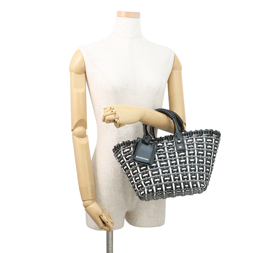 BALENCIAGA Bistro Basket Bag Black/Gray/White671342 Patent Leather Size XS