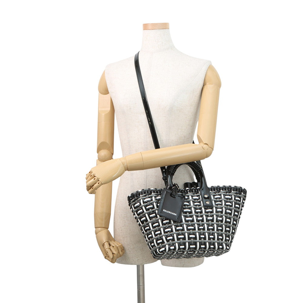 BALENCIAGA Bistro Basket Bag Black/Gray/White671342 Patent Leather Size XS