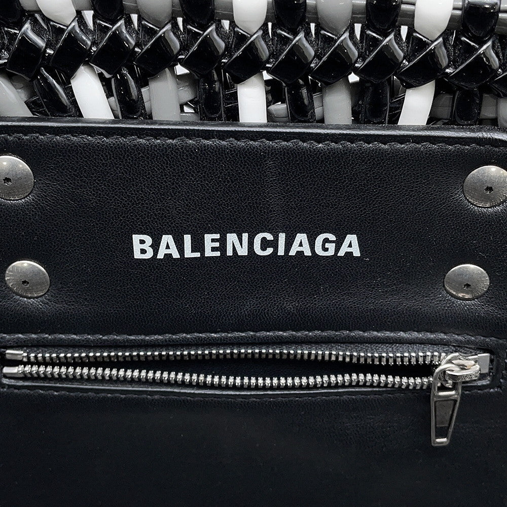BALENCIAGA Bistro Basket Bag Black/Gray/White671342 Patent Leather Size XS