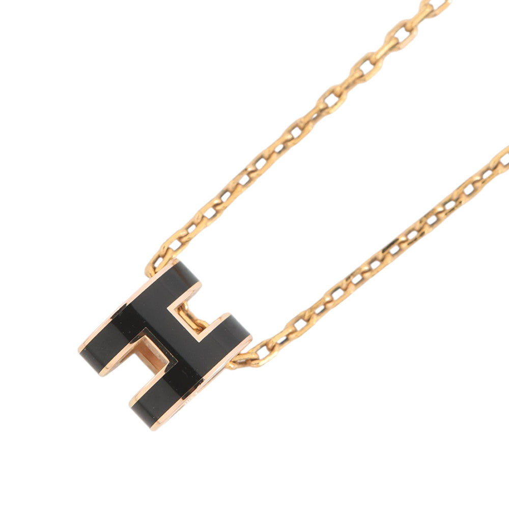 HERMES Pop Ash Necklace Size Mini Black Lacquer Gold Plated