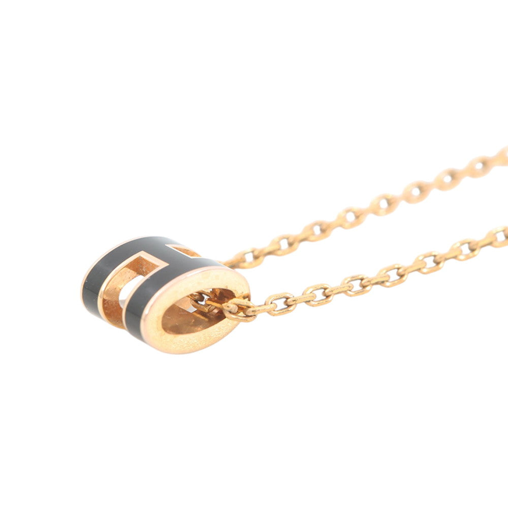 HERMES Pop Ash Necklace Size Mini Black Lacquer Gold Plated