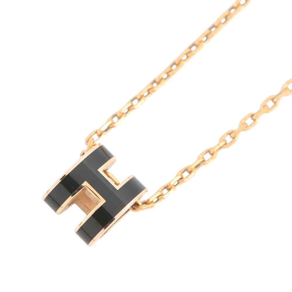 HERMES Pop Ash Necklace Size Mini Black Lacquer Gold Plated
