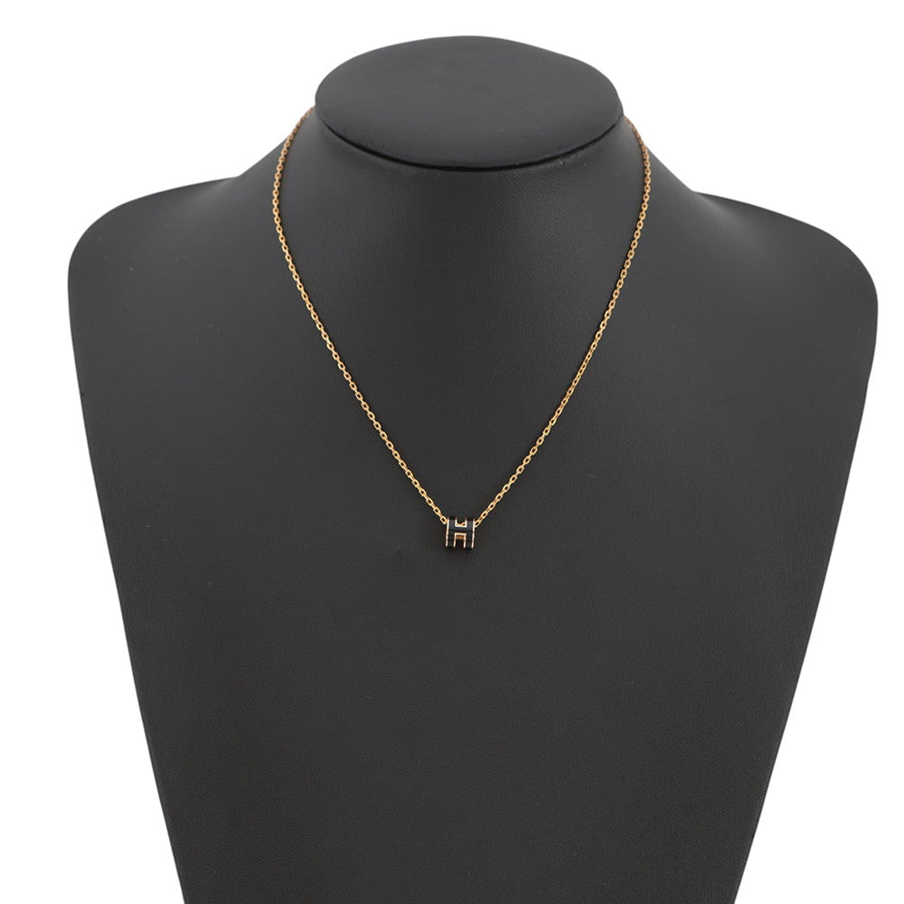 HERMES Pop Ash Necklace Size Mini Black Lacquer Gold Plated