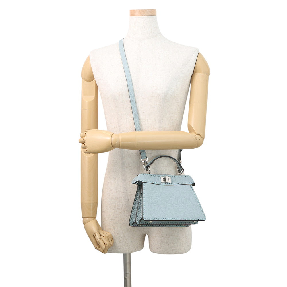 FENDI Peekaboo Selleria I see you Light Blue8BN335 Leather Size Petit