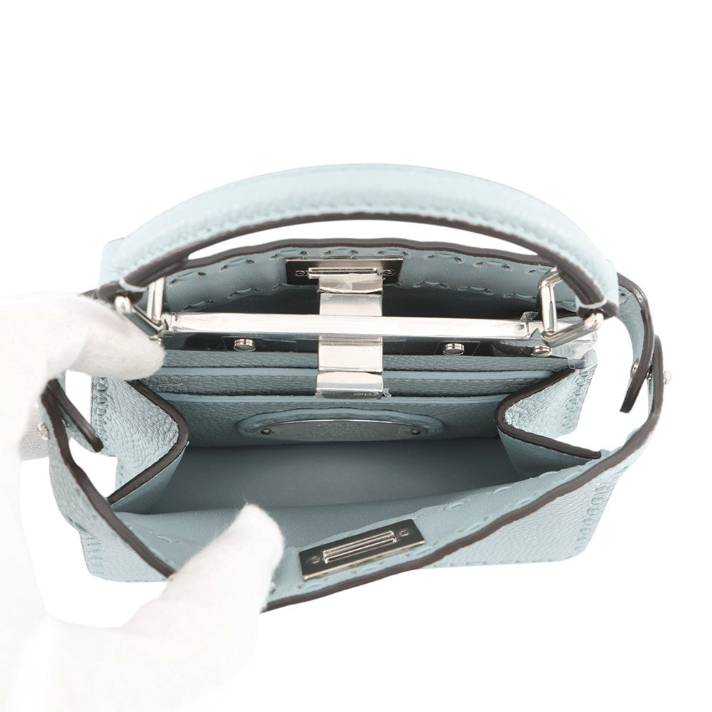 FENDI Peekaboo Selleria I see you Light Blue8BN335 Leather Size Petit