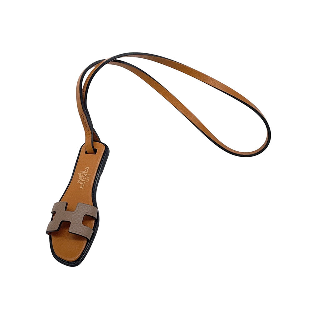 HERMES Oran Nano Bag Charm Etoupe/Natural Sable/Black Epsom Swift Leather
