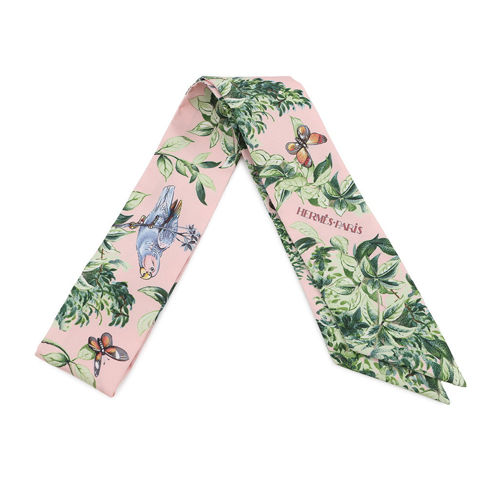 HERMES Twilly Equator Rose Nakul / Green / Gray Silk100%
