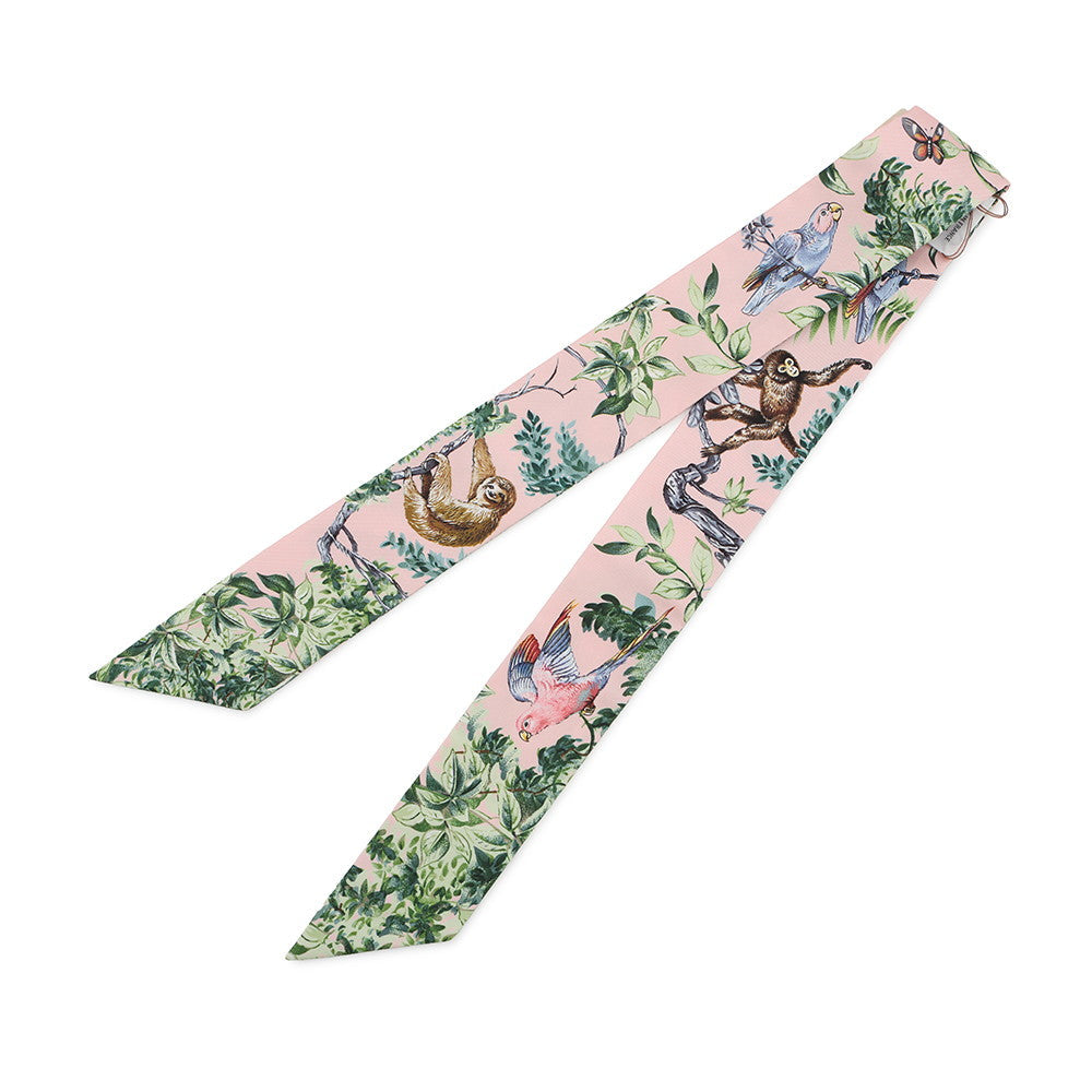HERMES Twilly Equator Rose Nakul / Green / Gray Silk100%