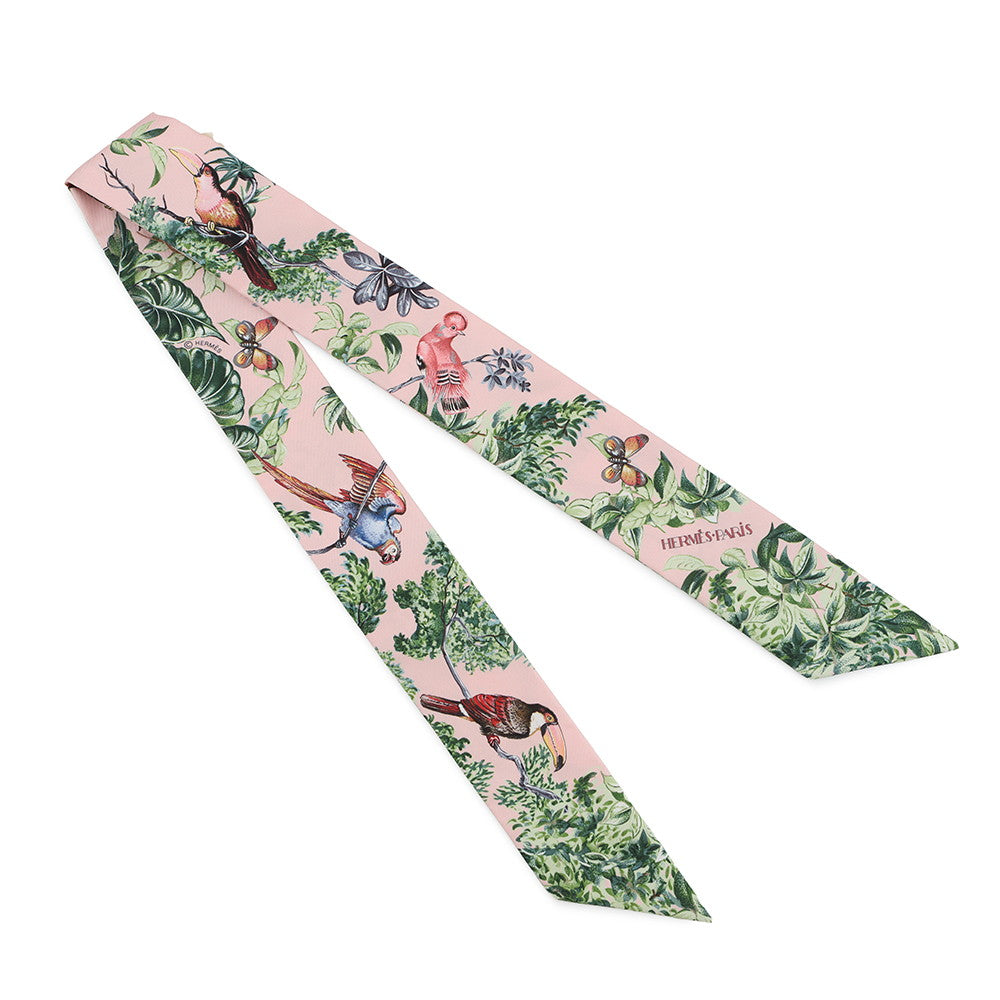 HERMES Twilly Equator Rose Nakul / Green / Gray Silk100%