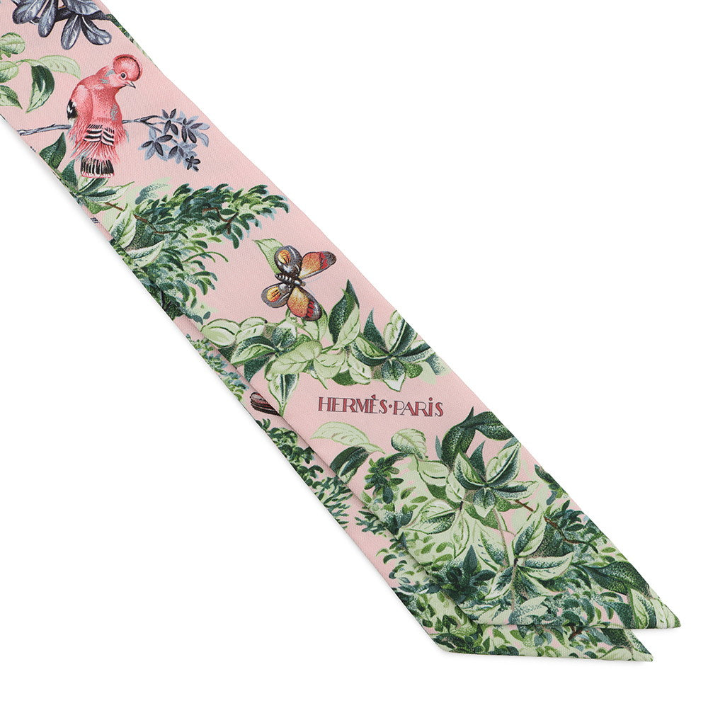 HERMES Twilly Equator Rose Nakul / Green / Gray Silk100%