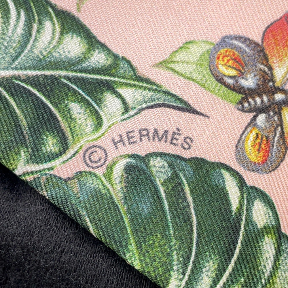 HERMES Twilly Equator Rose Nakul / Green / Gray Silk100%