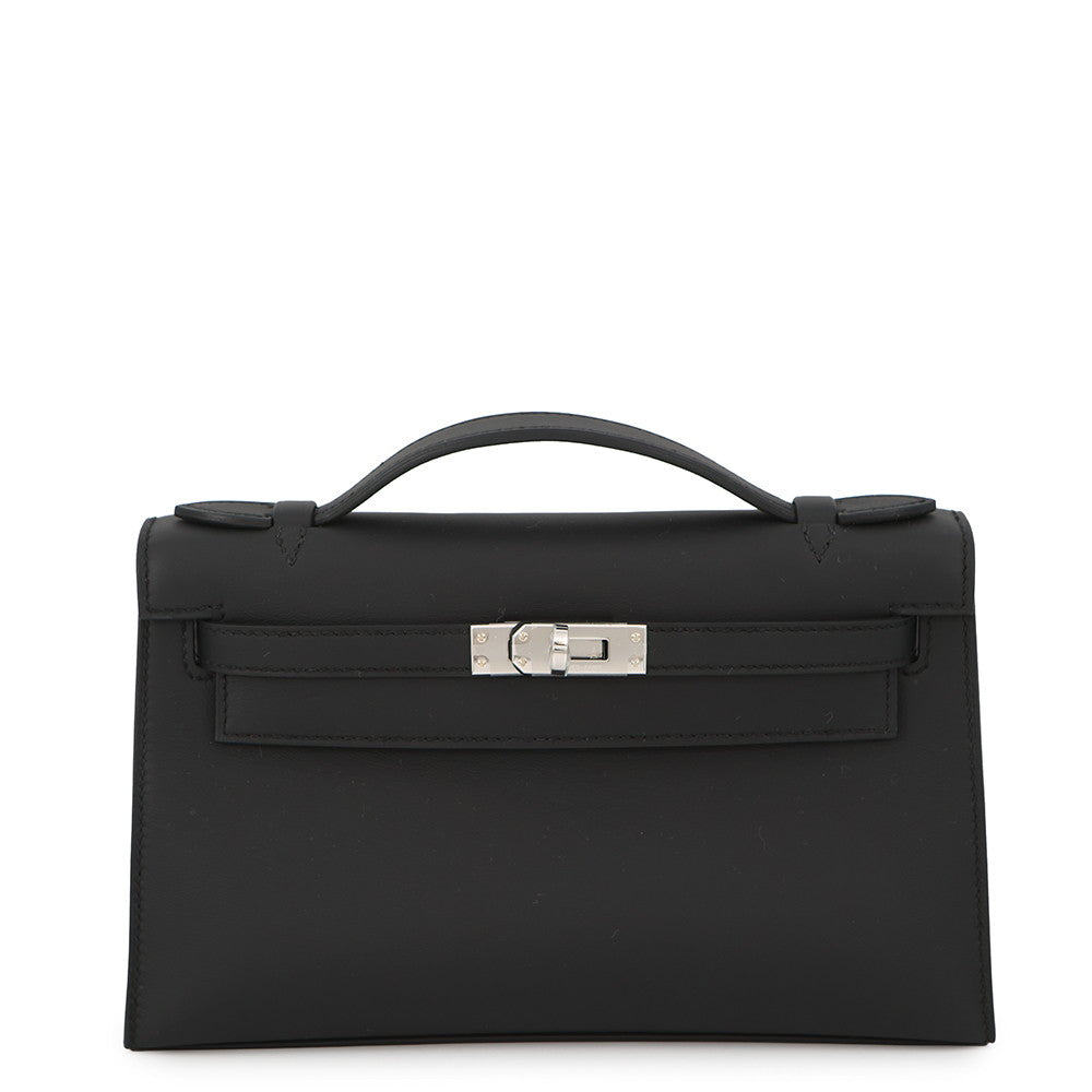 HERMES PochetteKelly Black Swift Leather