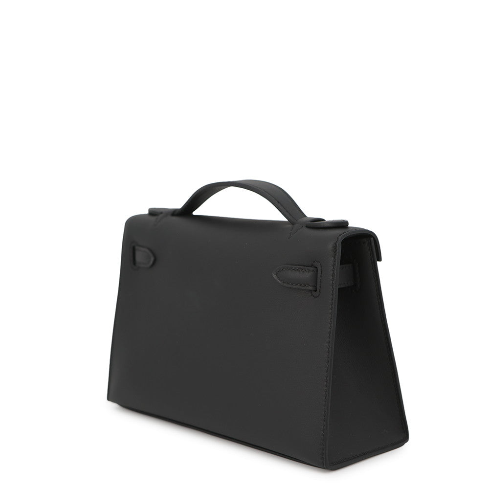 HERMES PochetteKelly Black Swift Leather