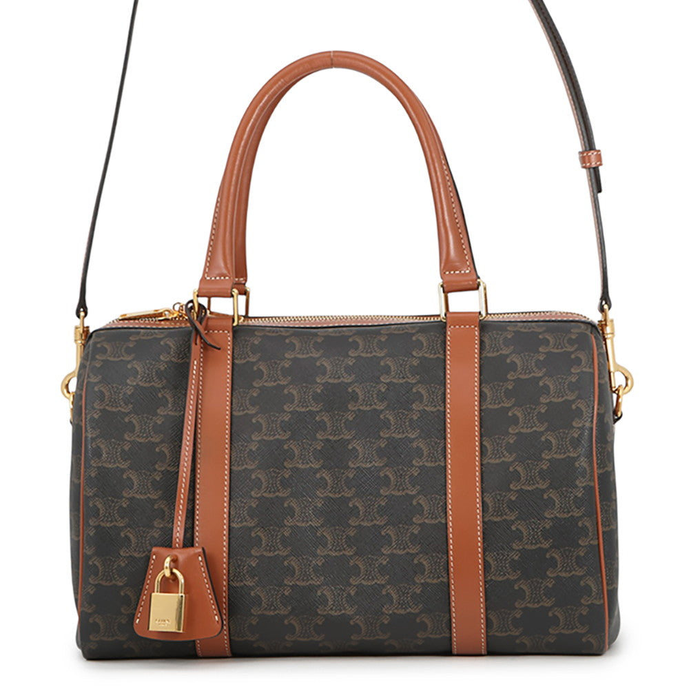 CELINE 2WAY Travel Bag Triomphe Tan190372CAS.04LU PVC Calf Leather