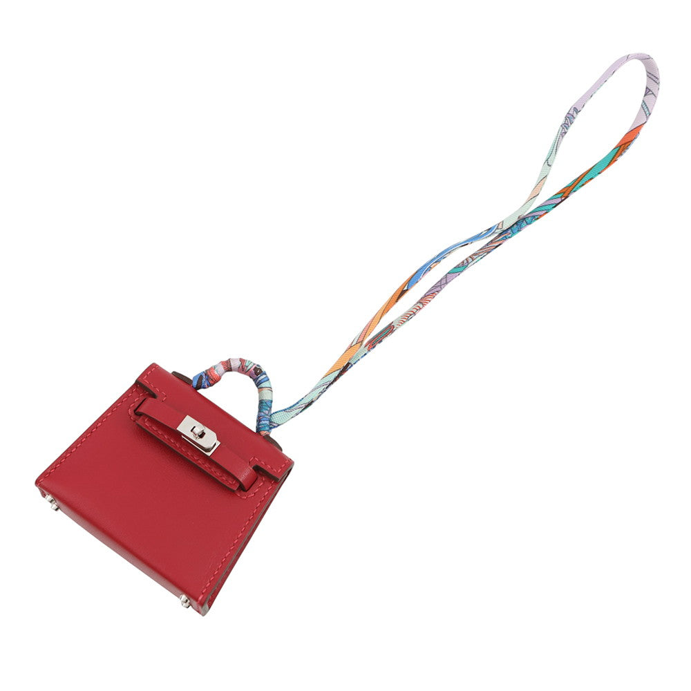 HERMES Kelly Twilly Rouge Vif Tadelakt Leather Silk