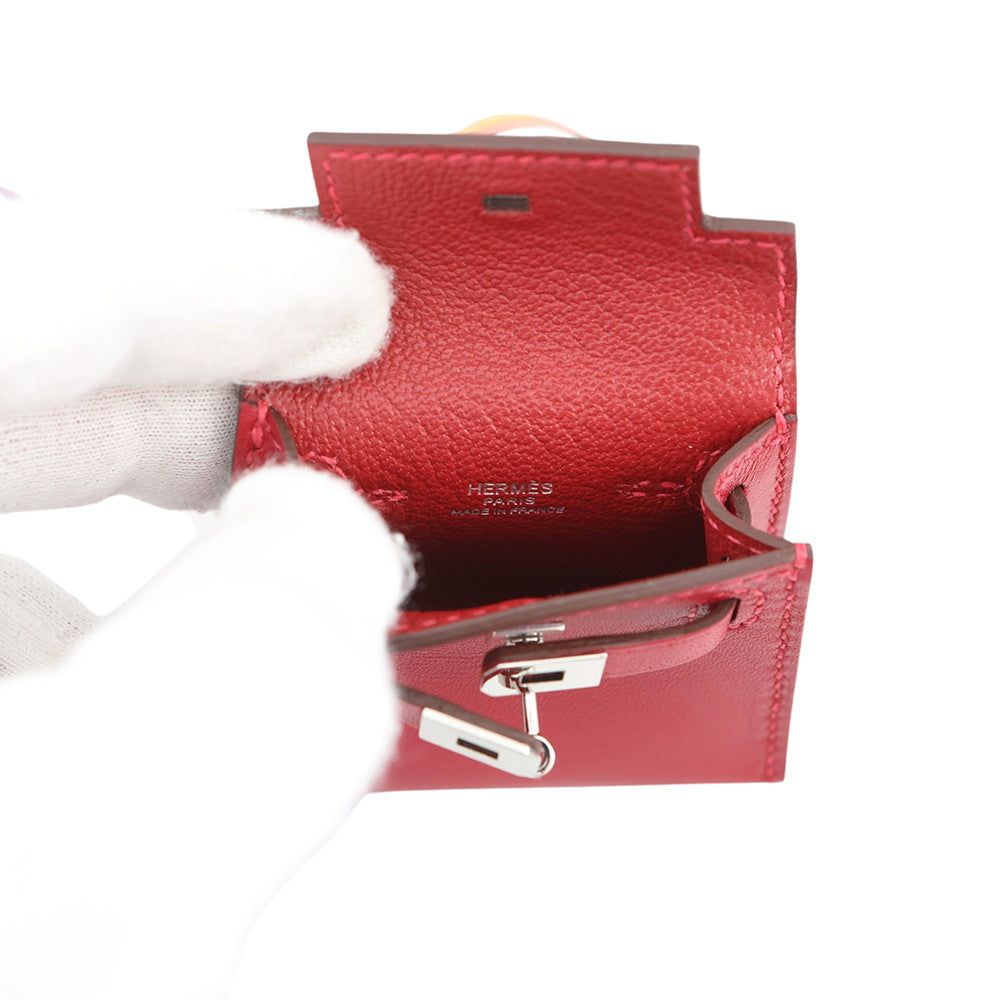 HERMES Kelly Twilly Rouge Vif Tadelakt Leather Silk