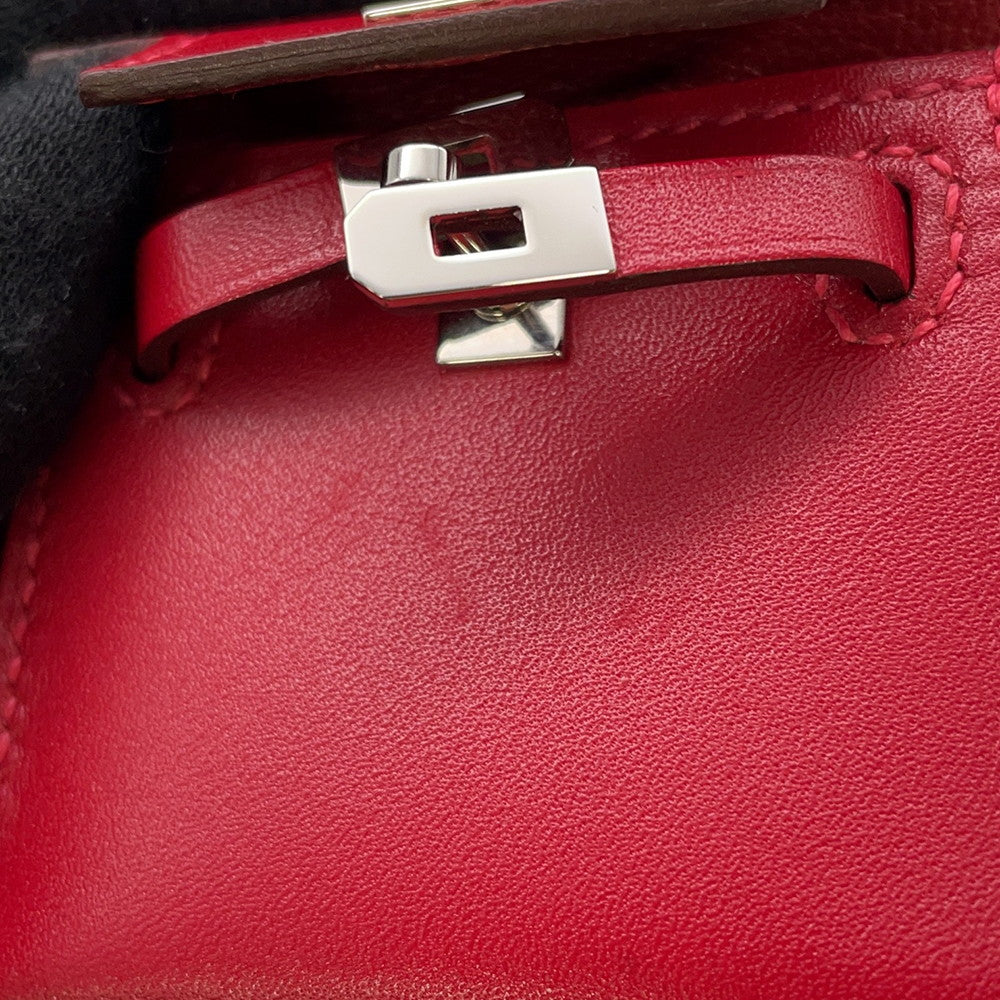 HERMES Kelly Twilly Rouge Vif Tadelakt Leather Silk