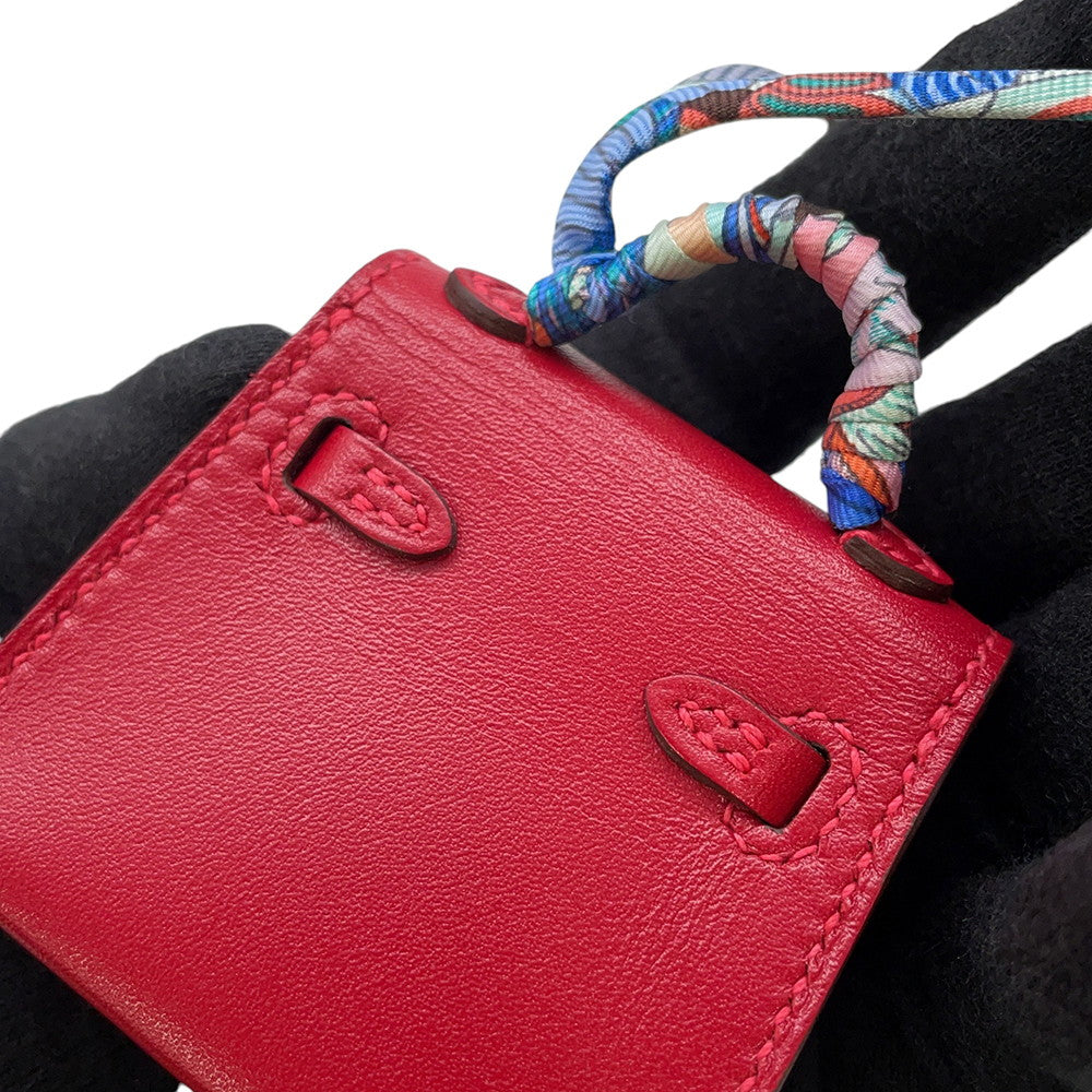 HERMES Kelly Twilly Rouge Vif Tadelakt Leather Silk