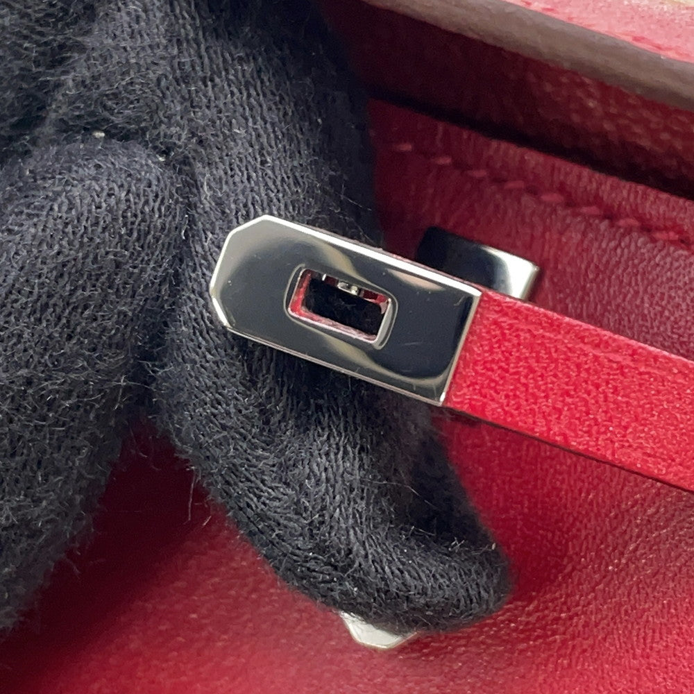 HERMES Kelly Twilly Rouge Vif Tadelakt Leather Silk