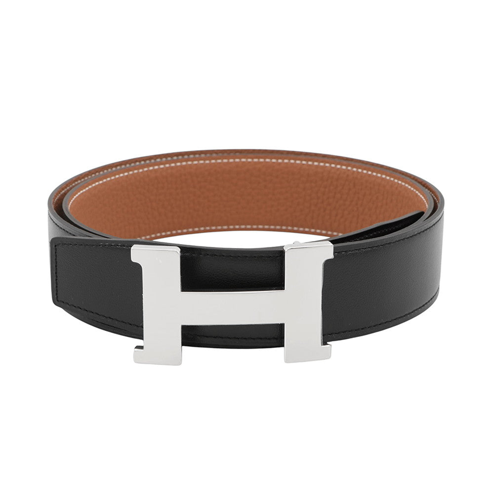 HERMES Constance HBelt Size 100 Black/Gold Box Calf Leather Togo Leather