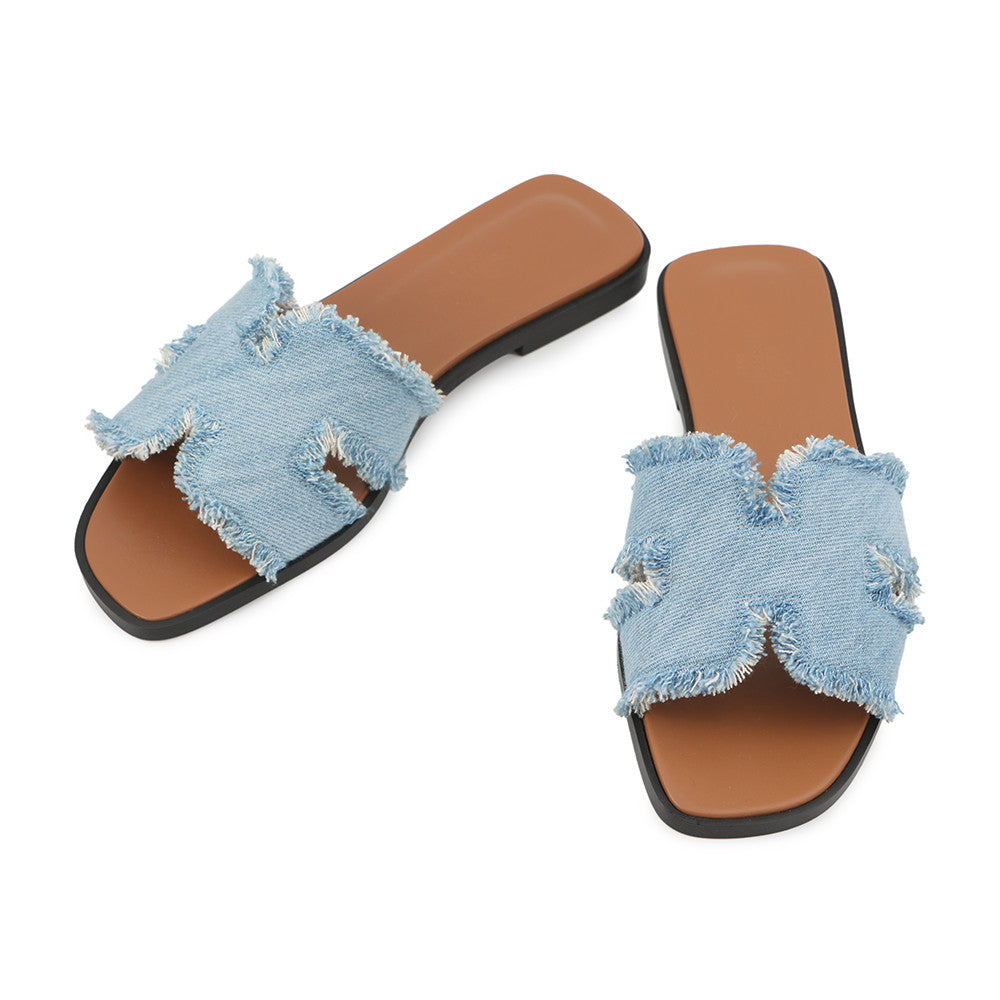 HERMES Oran Sandals Blue Claire Denim Size 36