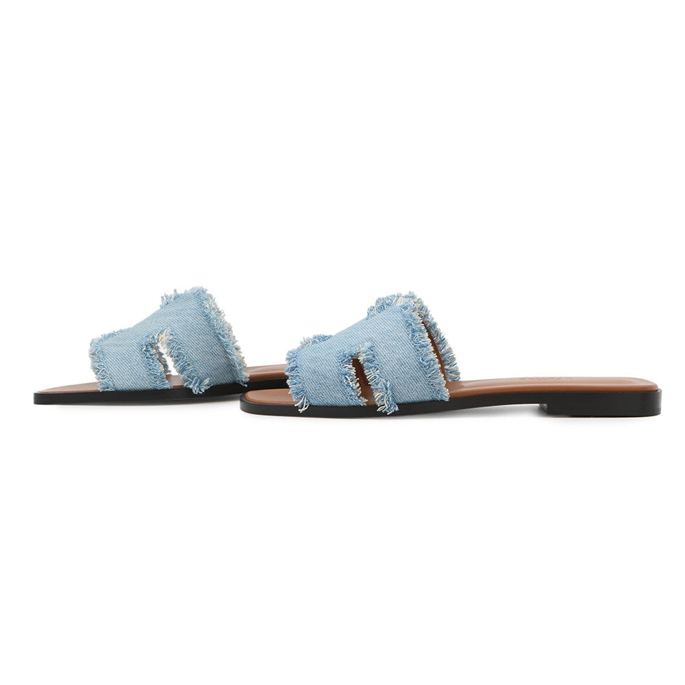 HERMES Oran Sandals Blue Claire Denim Size 36