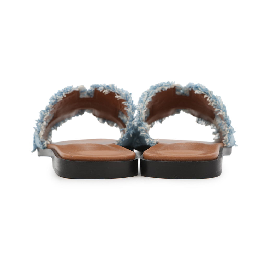 HERMES Oran Sandals Blue Claire Denim Size 36