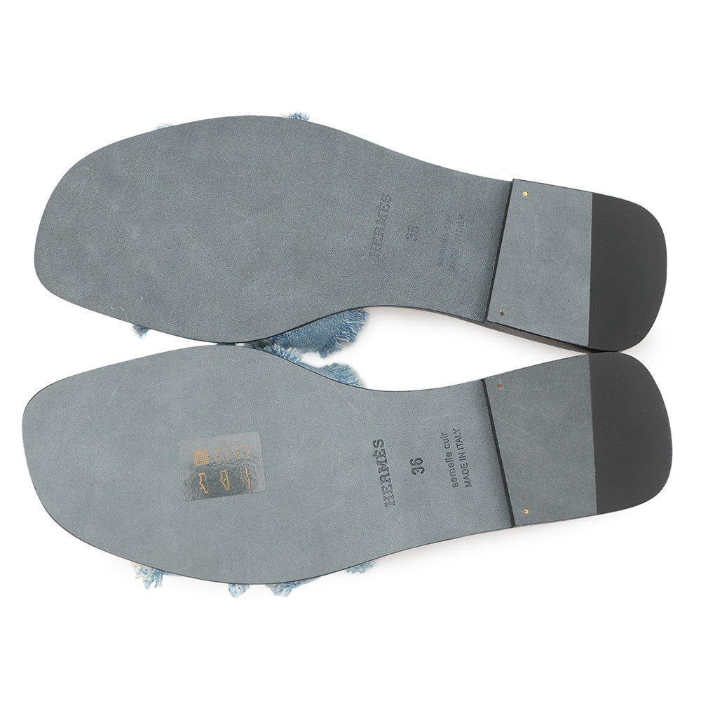 HERMES Oran Sandals Blue Claire Denim Size 36