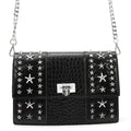 JIMMY CHOO Star Studded Chain Shoulder Bag Black Croco embossed leather