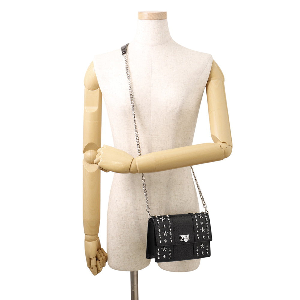 JIMMY CHOO Star Studded Chain Shoulder Bag Black Croco embossed leather