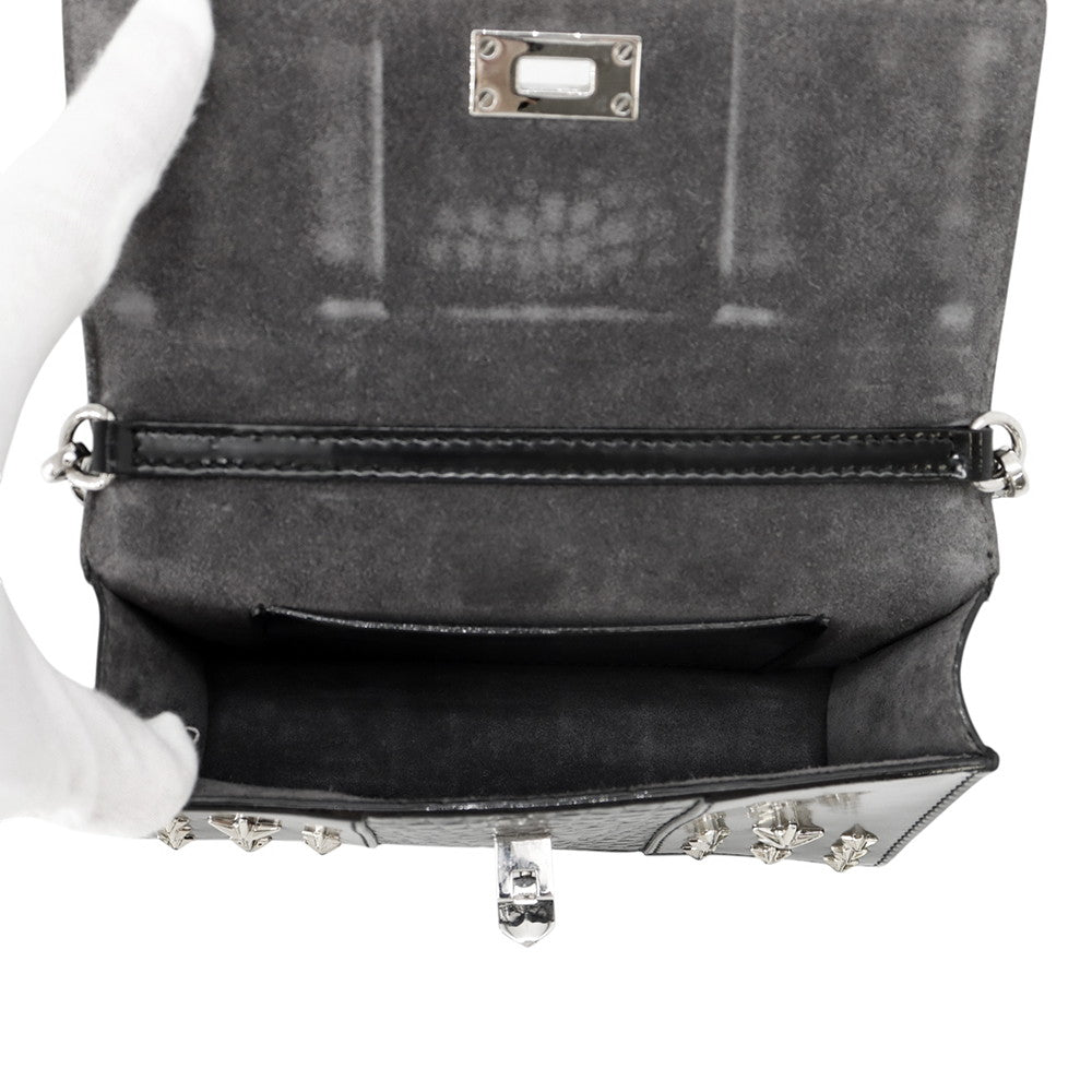 JIMMY CHOO Star Studded Chain Shoulder Bag Black Croco embossed leather