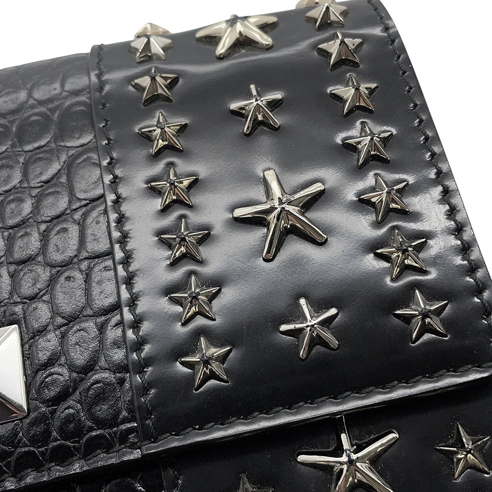 JIMMY CHOO Star Studded Chain Shoulder Bag Black Croco embossed leather