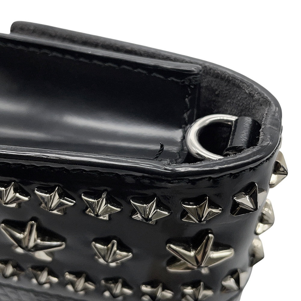 JIMMY CHOO Star Studded Chain Shoulder Bag Black Croco embossed leather