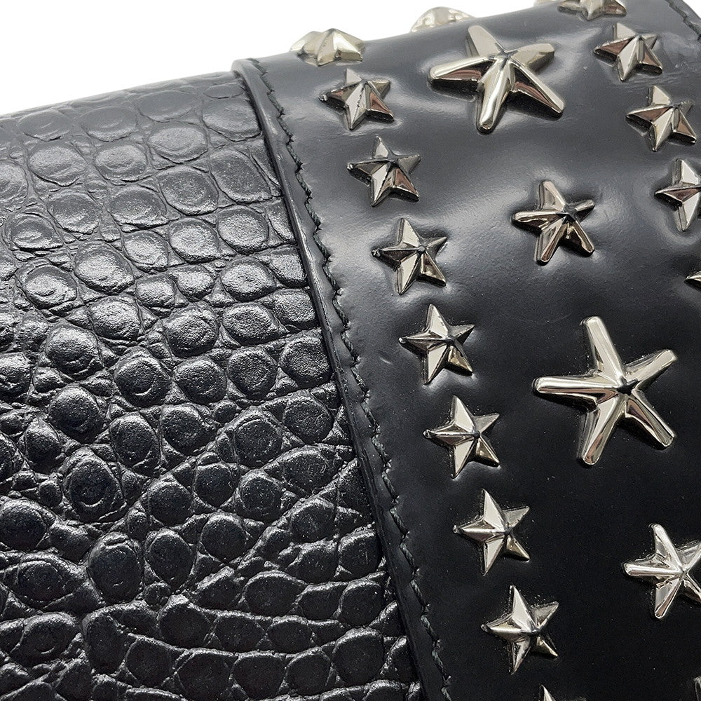 JIMMY CHOO Star Studded Chain Shoulder Bag Black Croco embossed leather