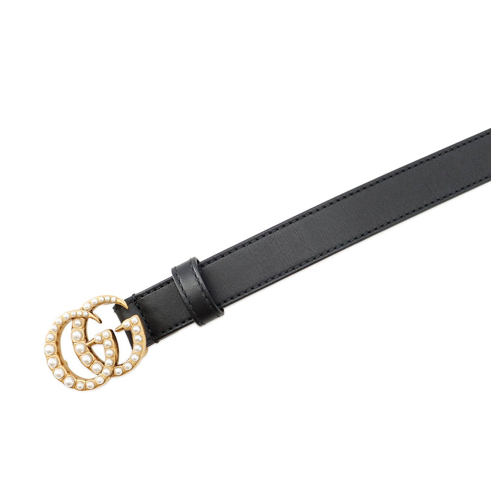 GUCCI GG Marmont Belt Size 75 Black476342 Leather Faux Pearl