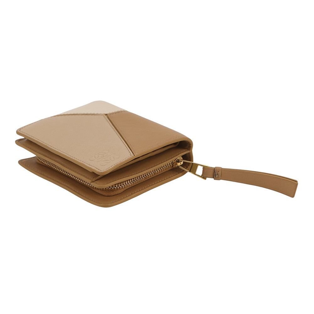 LOEWE Puzzle Compact Wallet Brown/Beige/IvoryC510Z41X01 Leather