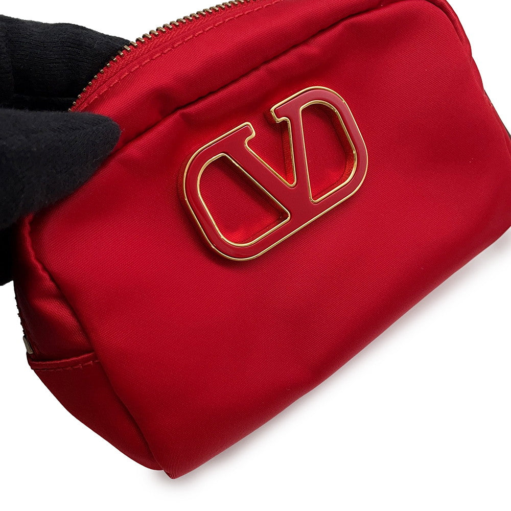 Valentino Garavani V-Sling Pouch Red Nylon Leather