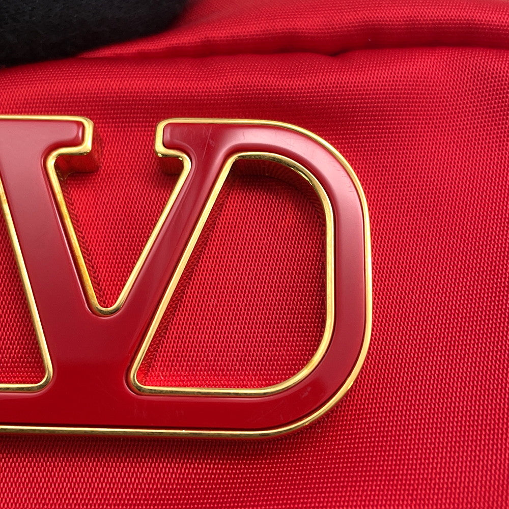 Valentino Garavani V-Sling Pouch Red Nylon Leather