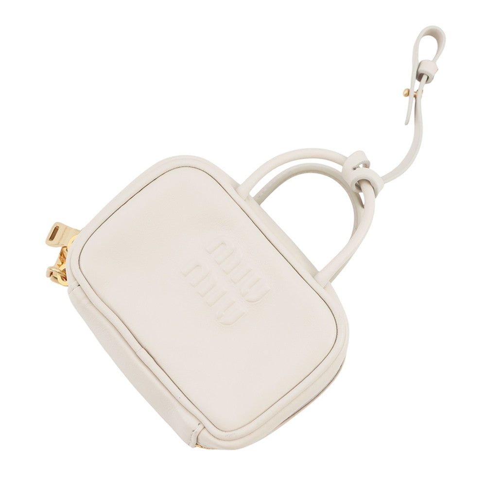 MIUMIU Embossed Logo Bag Charm Ivory5NR036 Leather