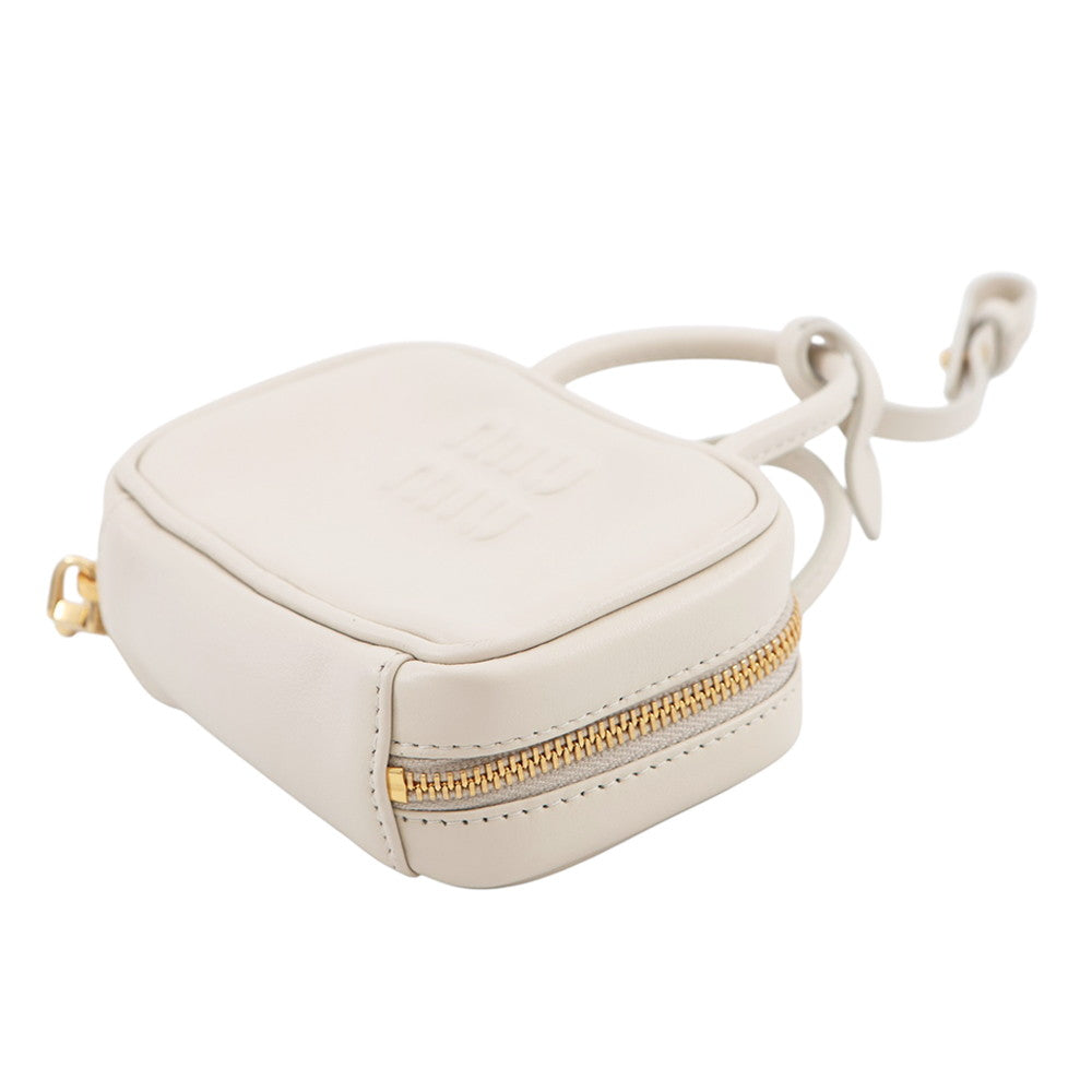 MIUMIU Embossed Logo Bag Charm Ivory5NR036 Leather