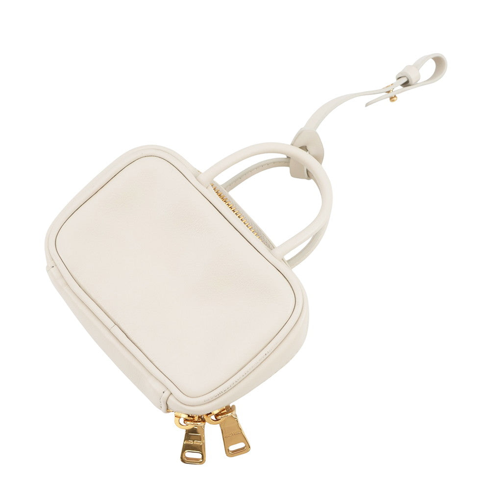 MIUMIU Embossed Logo Bag Charm Ivory5NR036 Leather