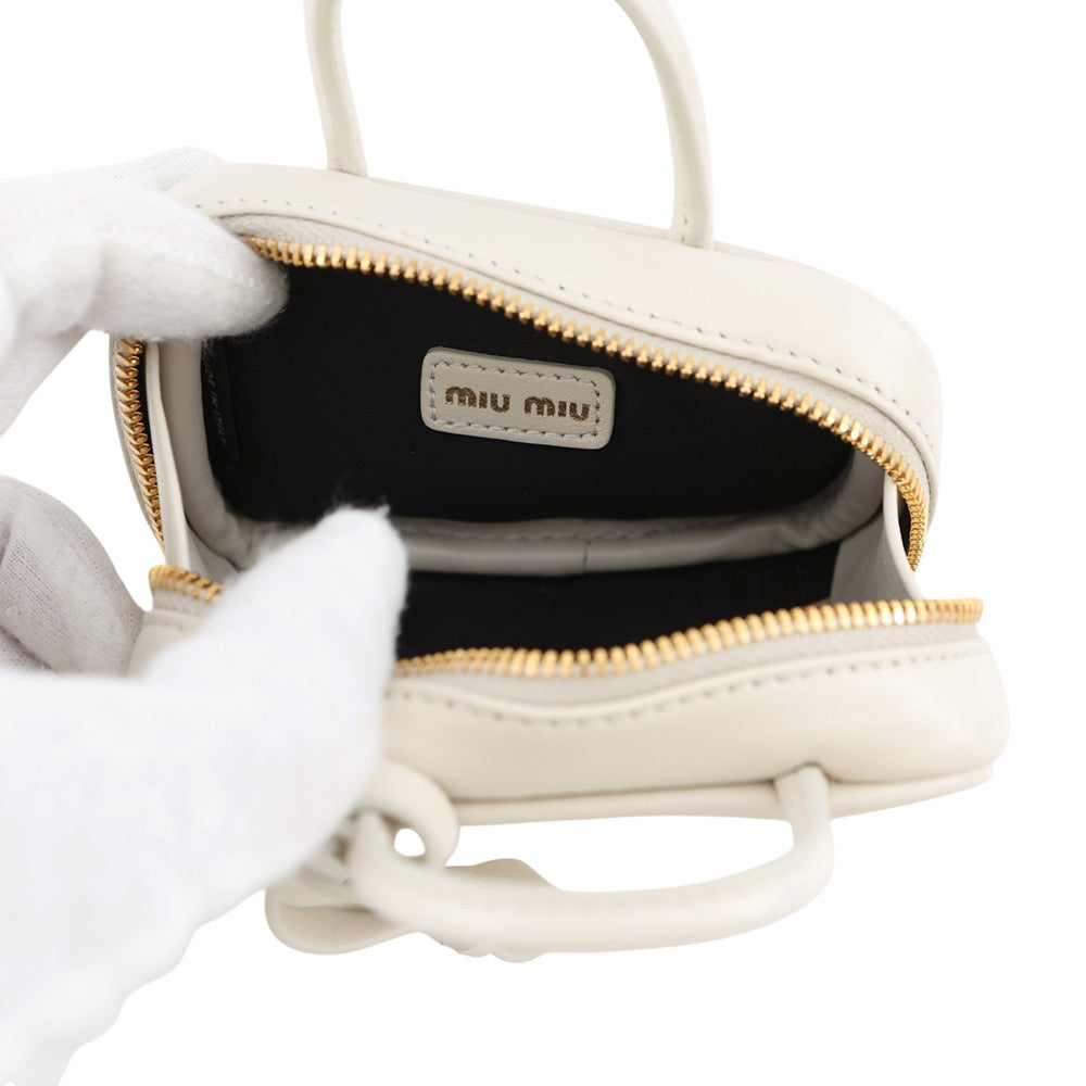 MIUMIU Embossed Logo Bag Charm Ivory5NR036 Leather