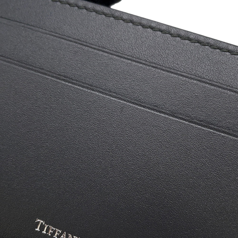 TIFFANY&Co. Logo Card Case Gray Leather