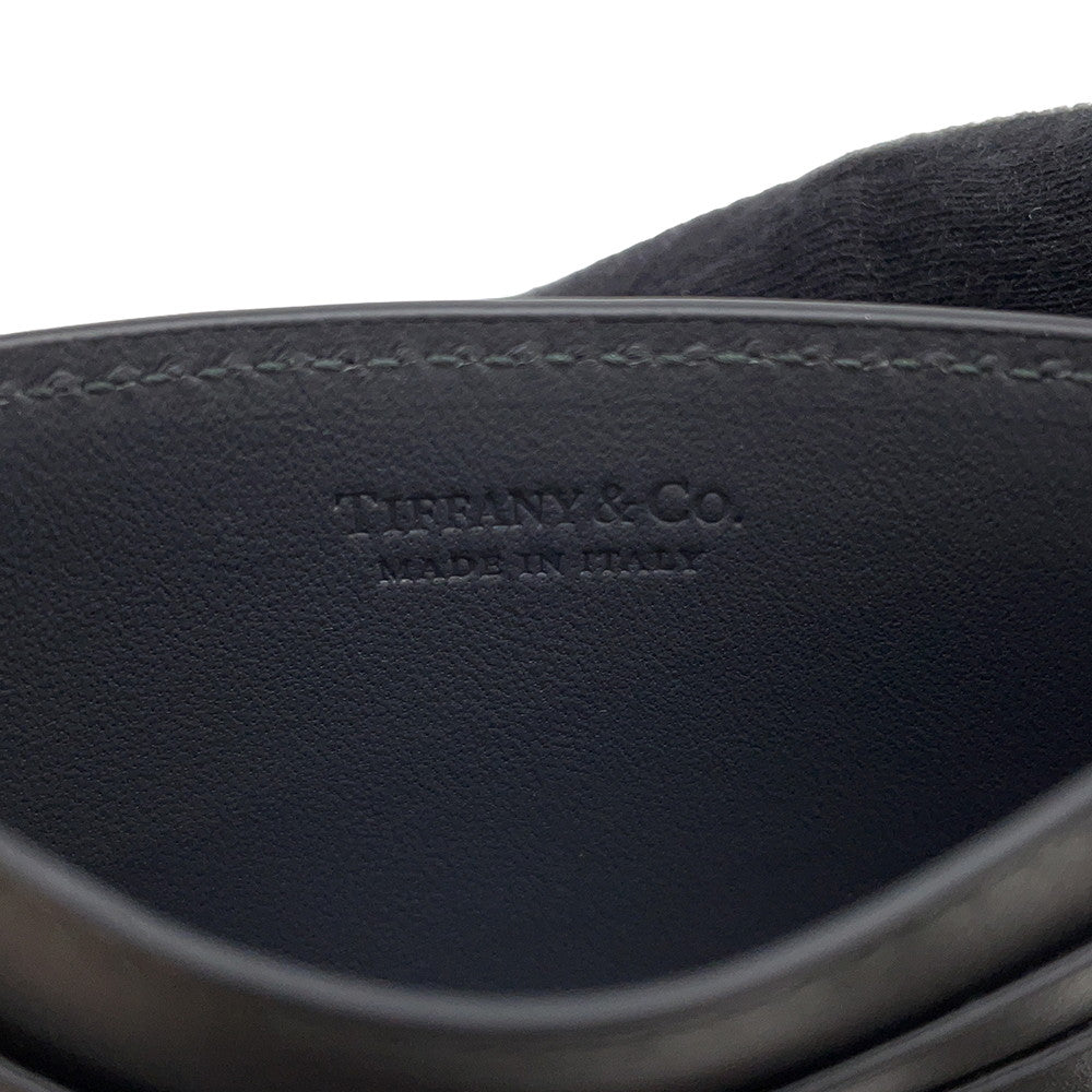 TIFFANY&Co. Logo Card Case Gray Leather