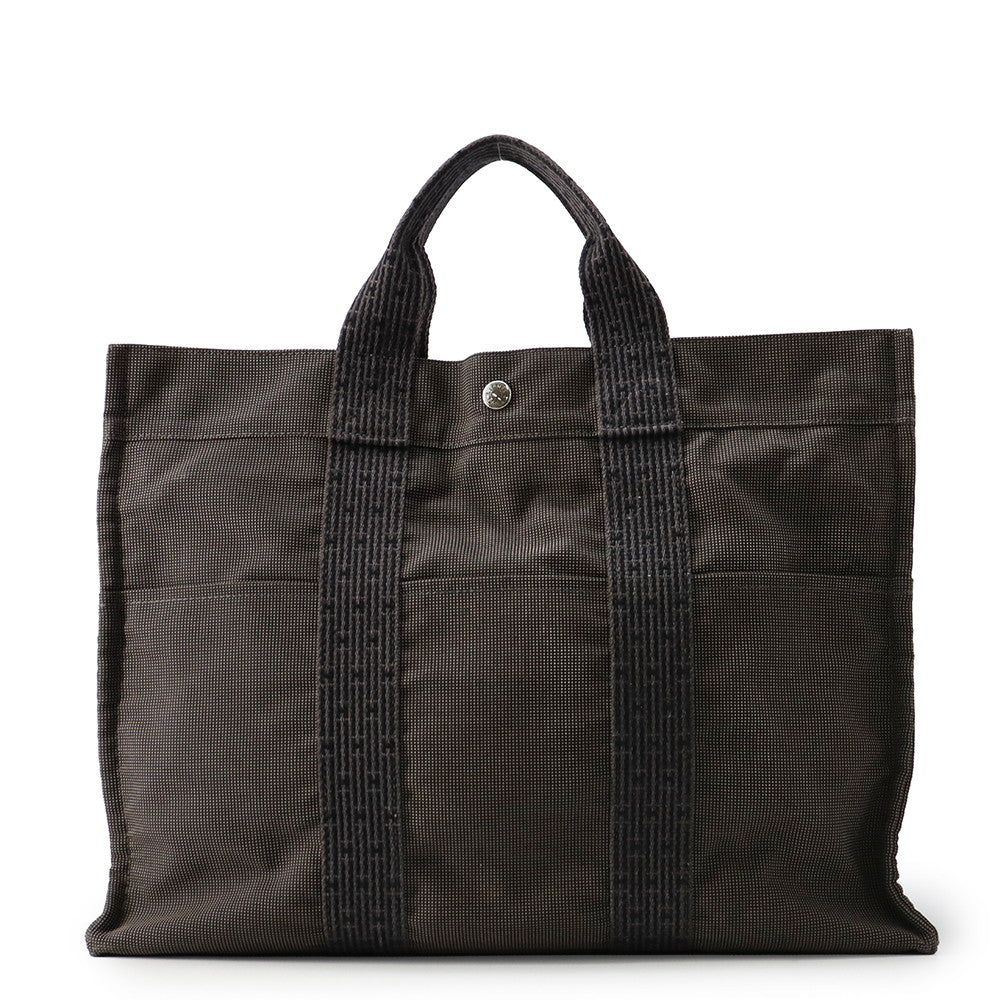 HERMES Her Line Tote Bag Gray Canvas Size MM
