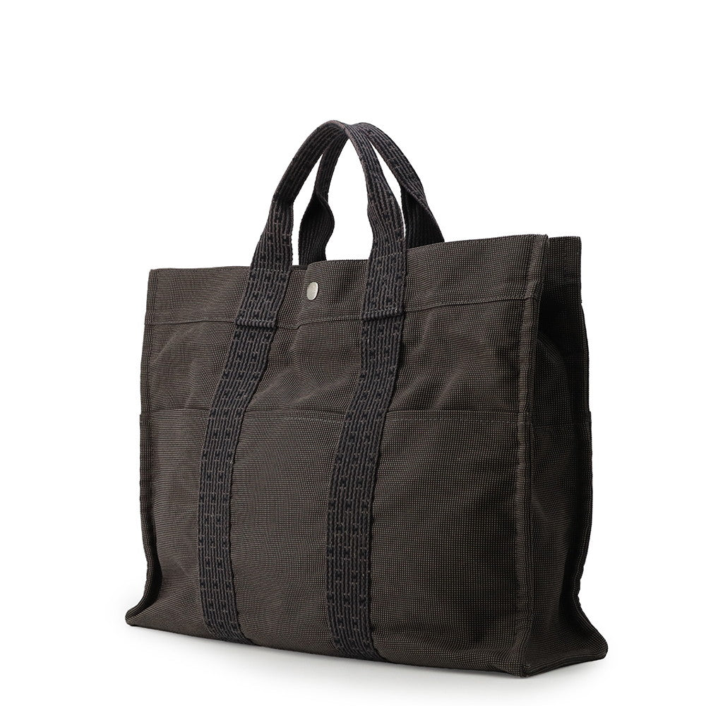 HERMES Her Line Tote Bag Gray Canvas Size MM
