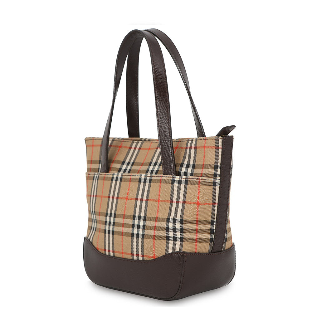 BURBERRY Nova Check Handbag Beige/Brown Canvas Leather