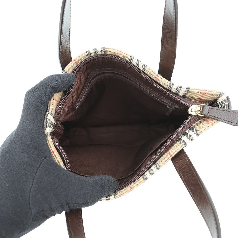 BURBERRY Nova Check Handbag Beige/Brown Canvas Leather