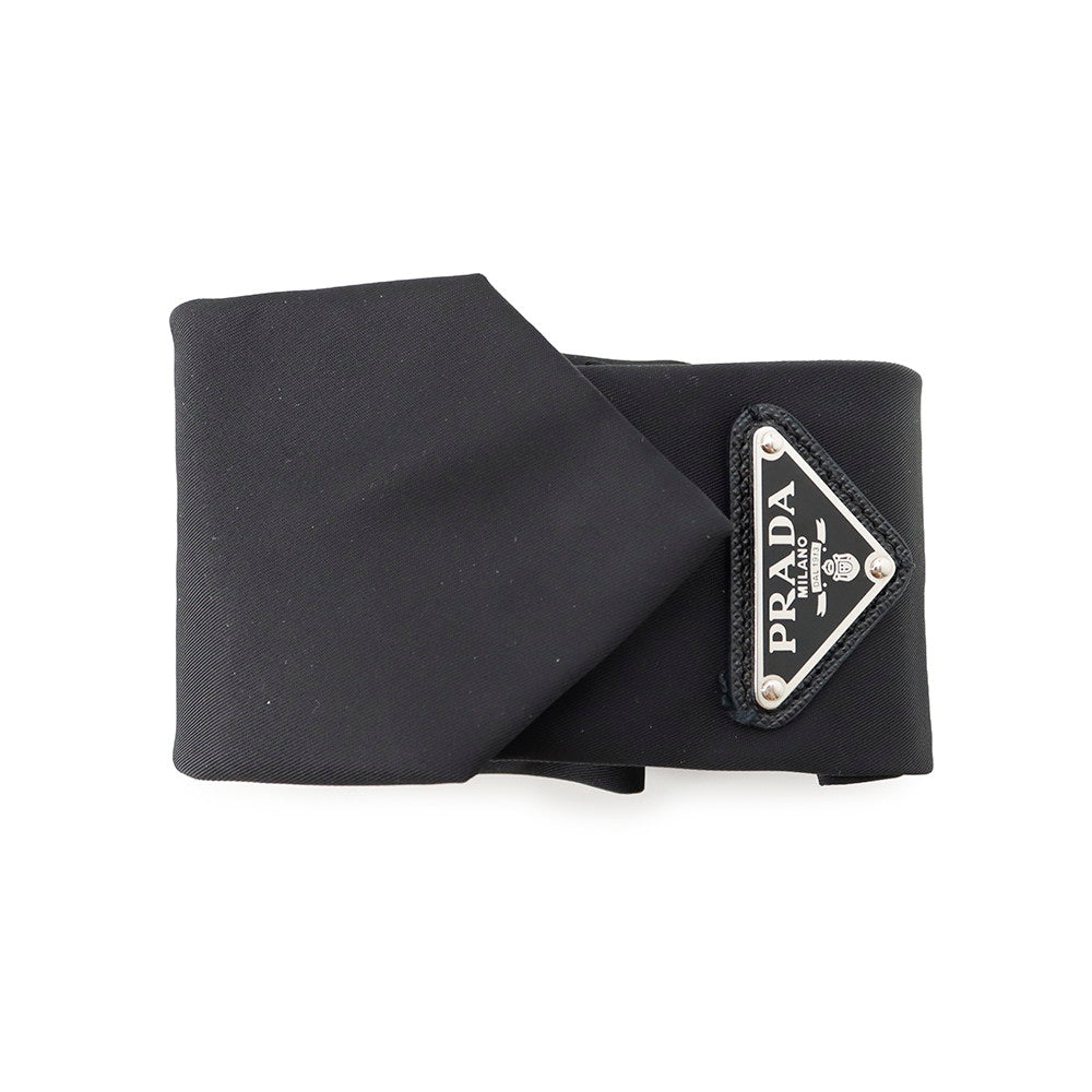 PRADA Triangle Logo Tie Black 100% recycled Polyamide